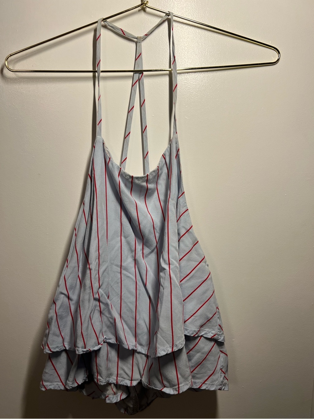 Striped Light Blue & Red Halter Tank top